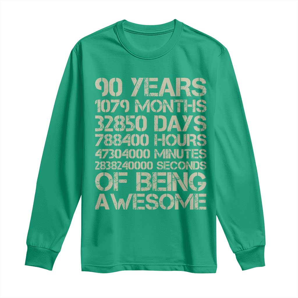 90 Years Of Being Awesome Long Sleeve Shirt 90th Birthday Gift Idea