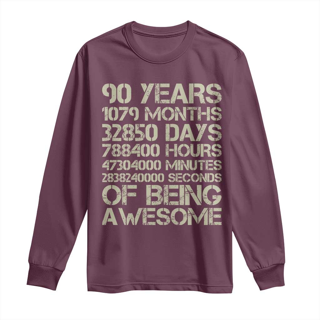 90 Years Of Being Awesome Long Sleeve Shirt 90th Birthday Gift Idea