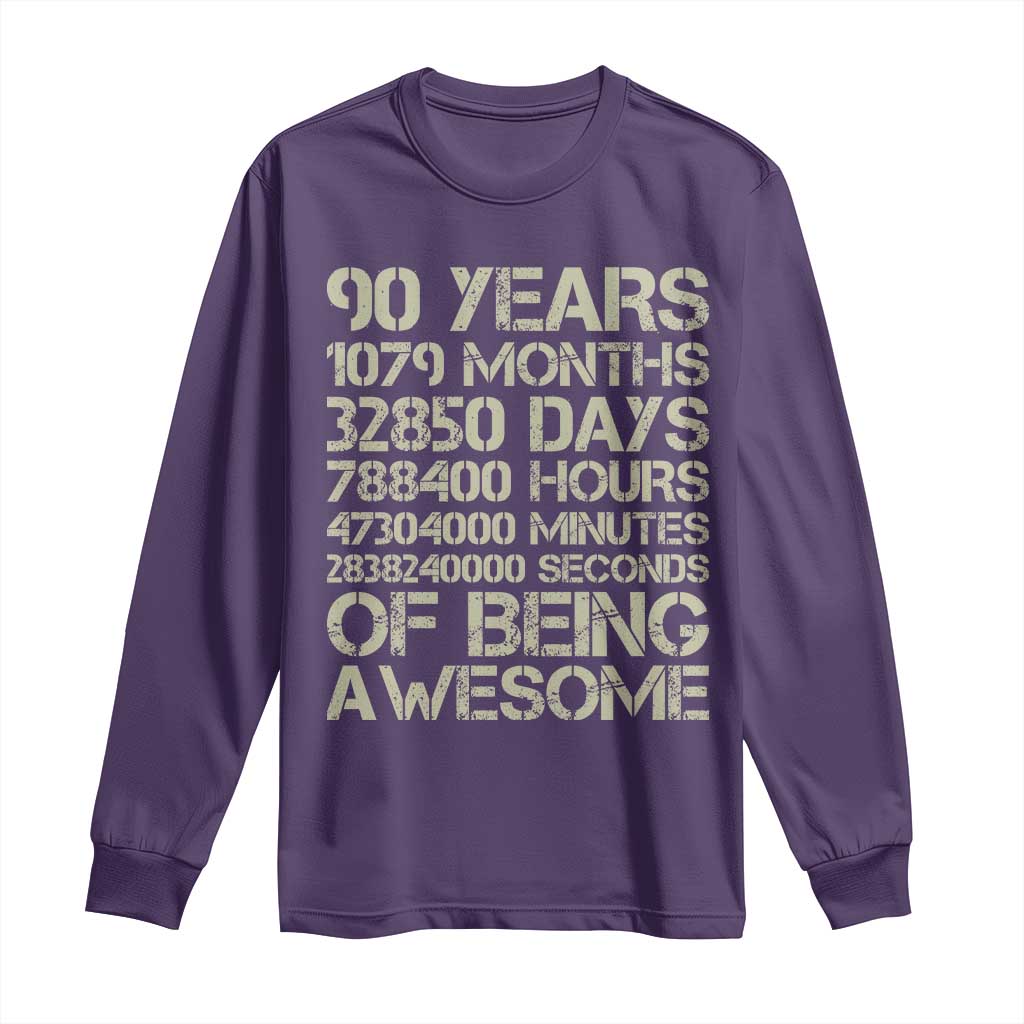 90 Years Of Being Awesome Long Sleeve Shirt 90th Birthday Gift Idea