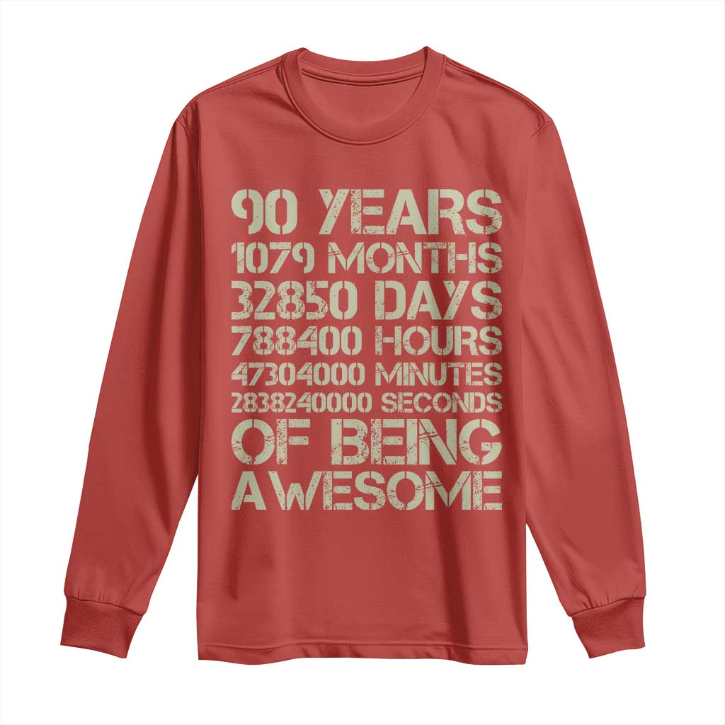 90 Years Of Being Awesome Long Sleeve Shirt 90th Birthday Gift Idea