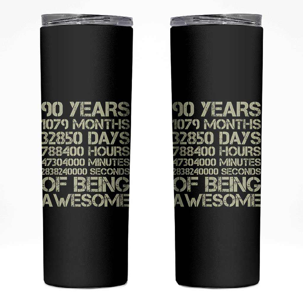 90 Years Of Being Awesome Skinny Tumbler 90th Birthday Gift Idea