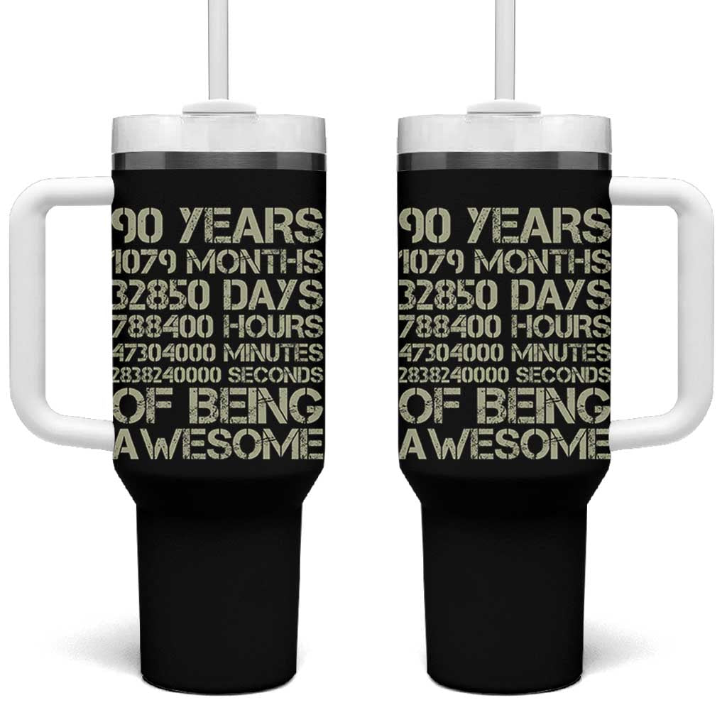 90 Years Of Being Awesome Tumbler With Handle 90th Birthday Gift Idea