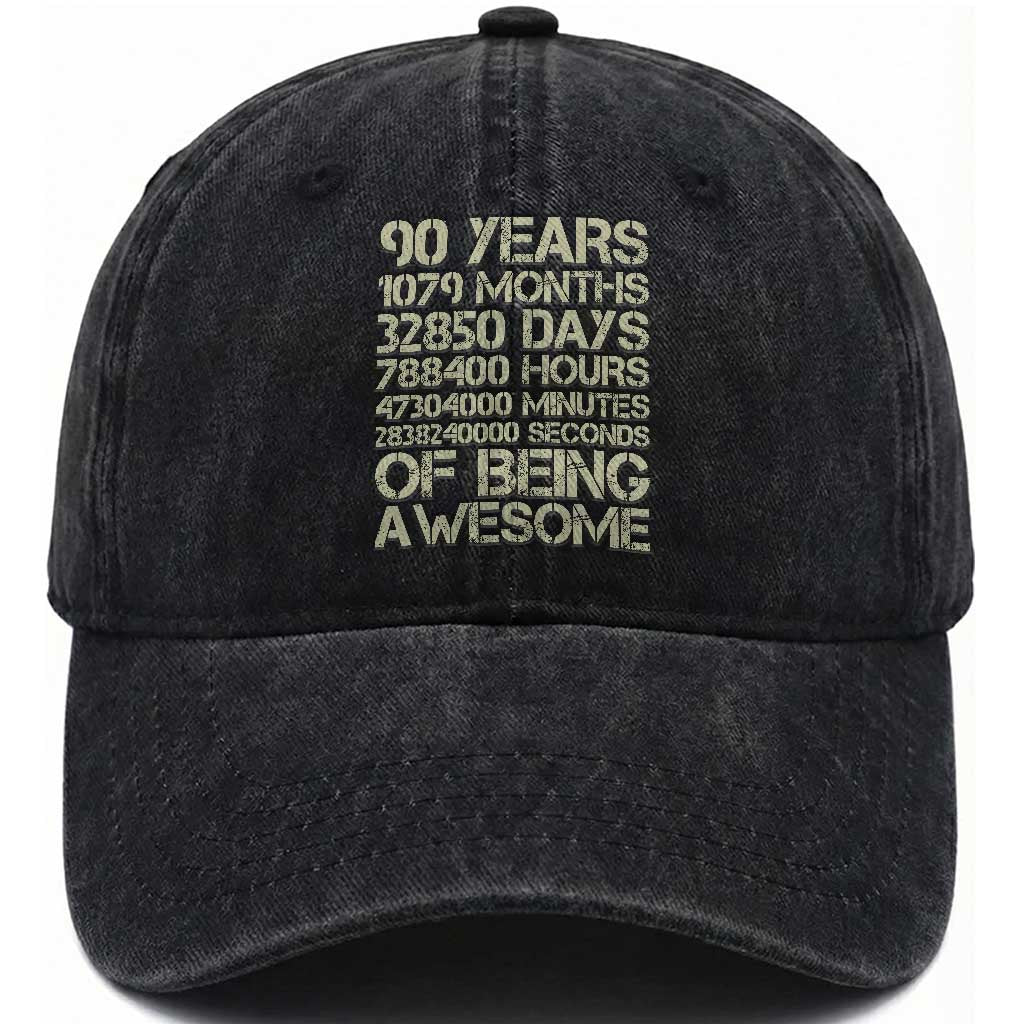 90 Years Of Being Awesome Washed Cotton Baseball Cap 90th Birthday Gift Idea