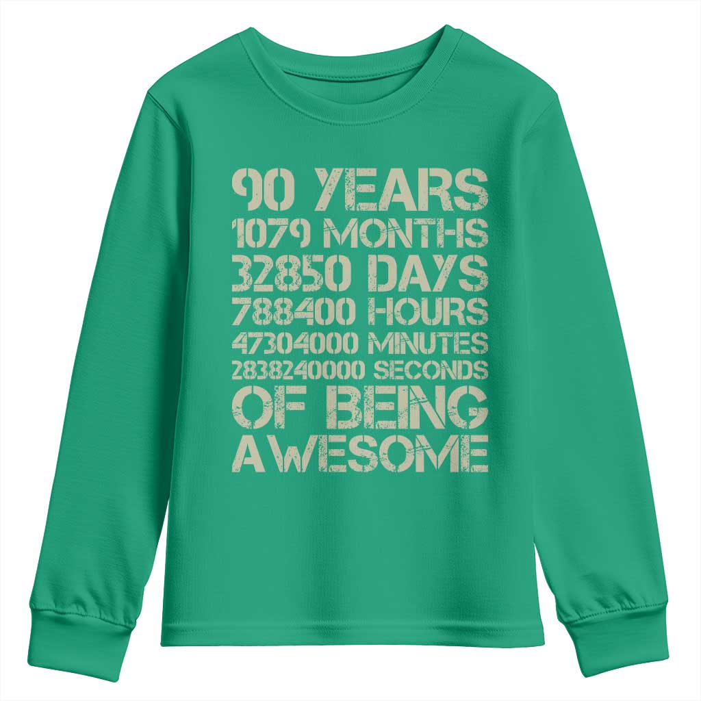 90 Years Of Being Awesome Youth Sweatshirt 90th Birthday Gift Idea