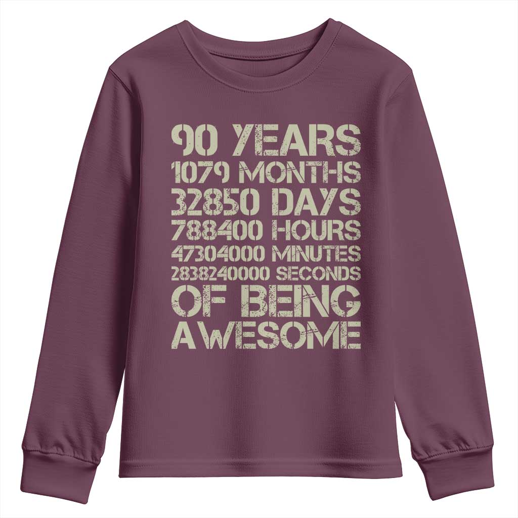 90 Years Of Being Awesome Youth Sweatshirt 90th Birthday Gift Idea