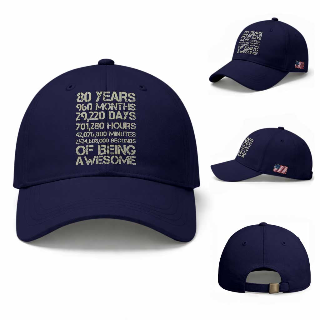 Vintage 80th Birthday Gift Baseball Cap 80 Years Of Being Awesome