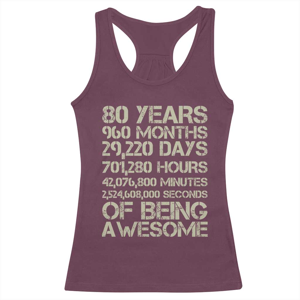 Vintage 80th Birthday Gift Racerback Tank Top 80 Years Of Being Awesome