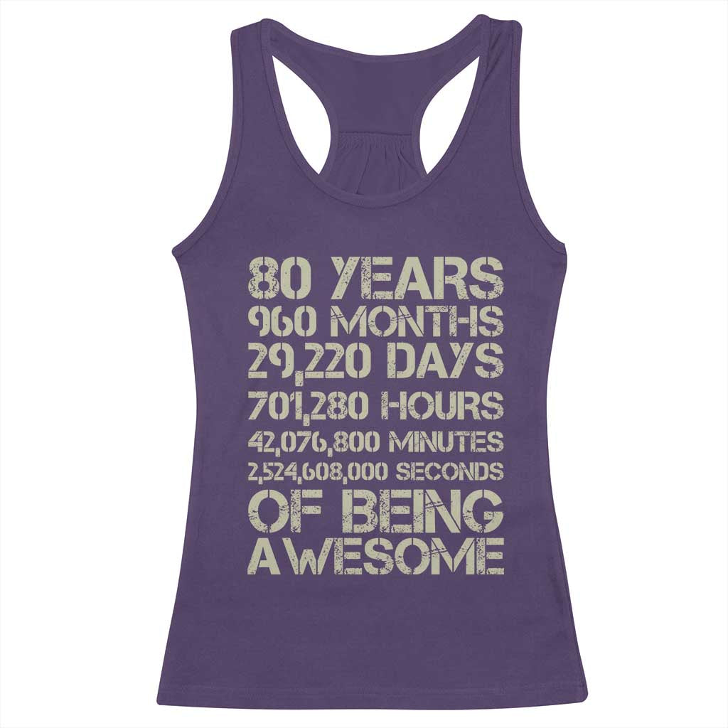 Vintage 80th Birthday Gift Racerback Tank Top 80 Years Of Being Awesome