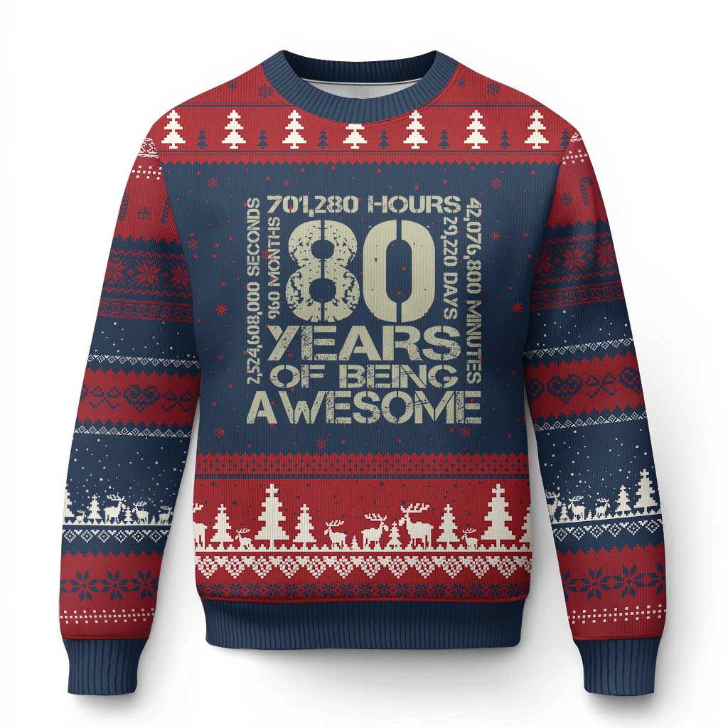 80th Milestone Birthday Ugly Christmas Sweater 80 Years Of Being Awesome