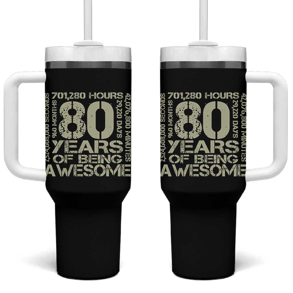 80th Milestone Birthday Tumbler With Handle 80 Years Of Being Awesome