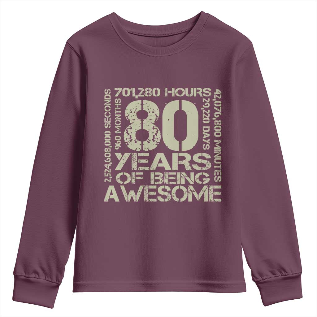 80th Milestone Birthday Youth Sweatshirt 80 Years Of Being Awesome