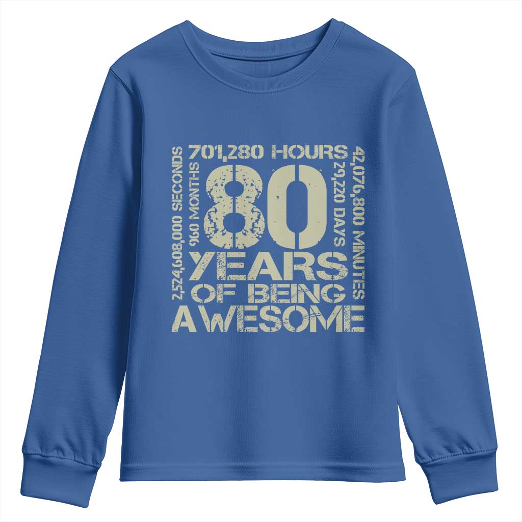 80th Milestone Birthday Youth Sweatshirt 80 Years Of Being Awesome