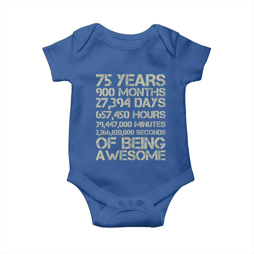 Vintage 75th Milestone Birthday Baby Onesie 75 Years Of Being Awesome