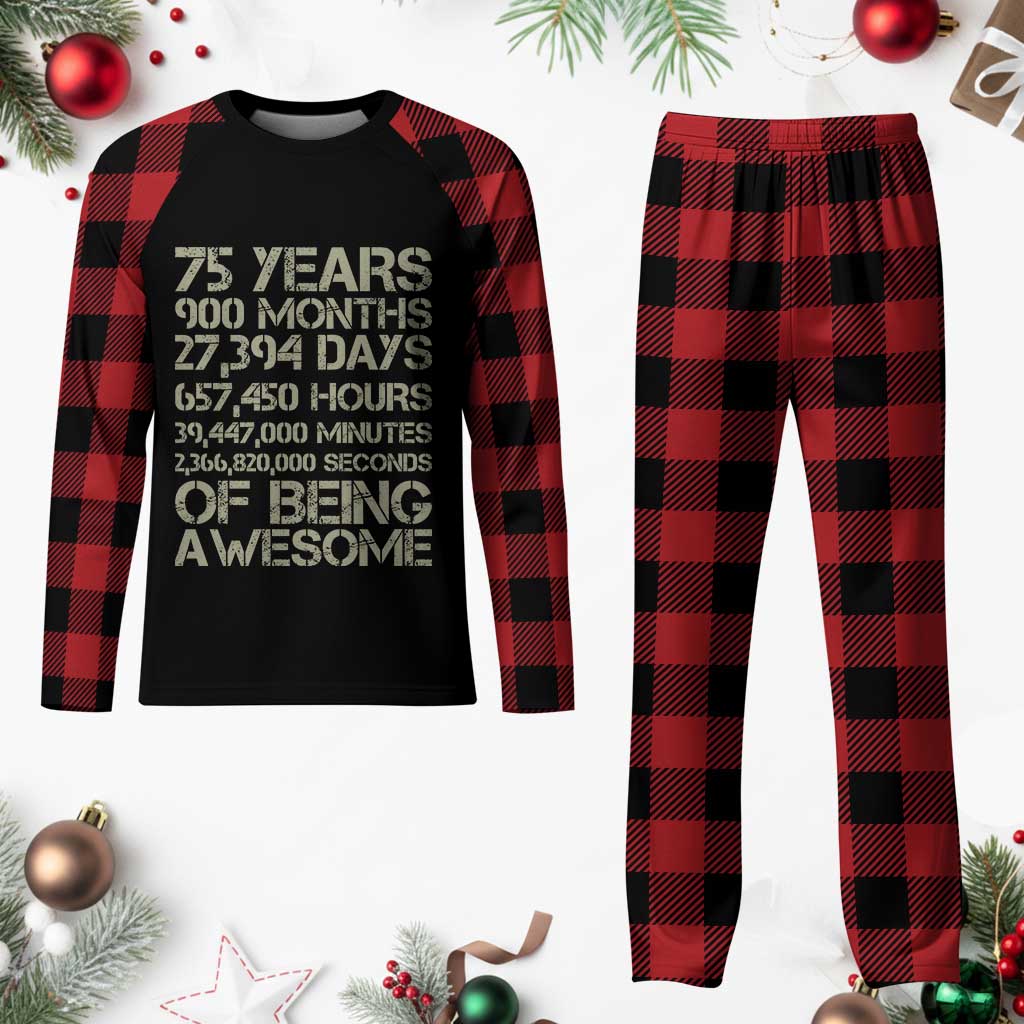 Vintage 75th Milestone Birthday Plaid Pajama Set 75 Years Of Being Awesome