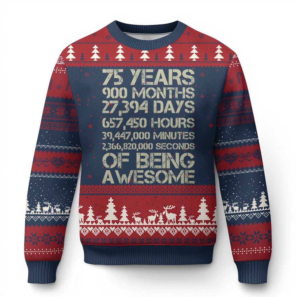 Vintage 75th Milestone Birthday Ugly Christmas Sweater 75 Years Of Being Awesome