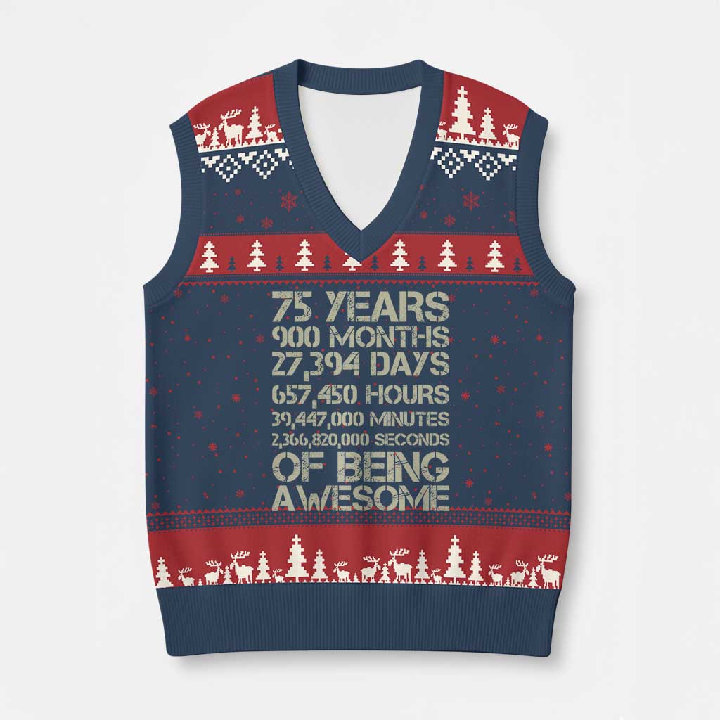 Vintage 75th Milestone Birthday V-Neck Knit Sweater Vest 75 Years Of Being Awesome