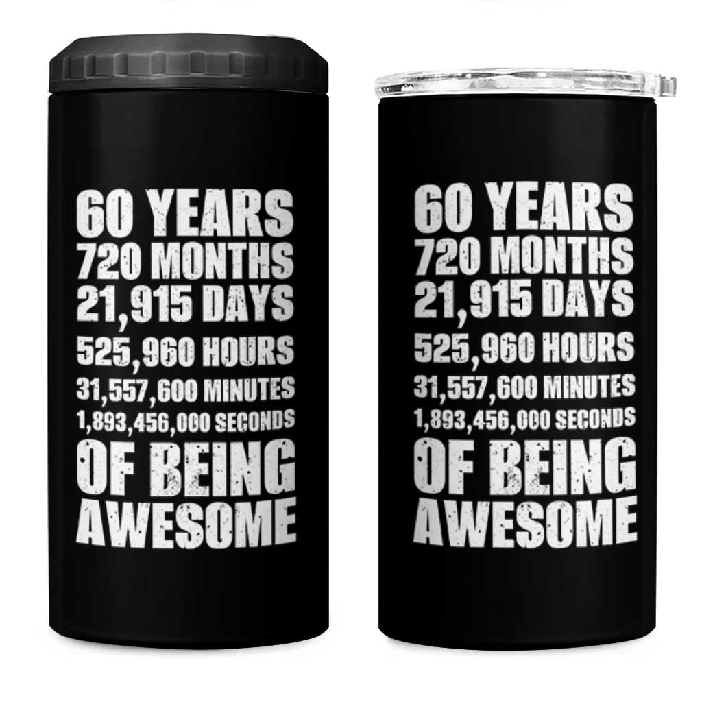 Cheers To 60 Years Birthday 4 in 1 Can Cooler Tumbler Sixty Years Of Awesome