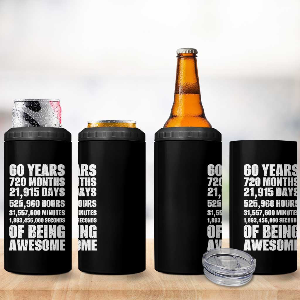 Cheers To 60 Years Birthday 4 in 1 Can Cooler Tumbler Sixty Years Of Awesome
