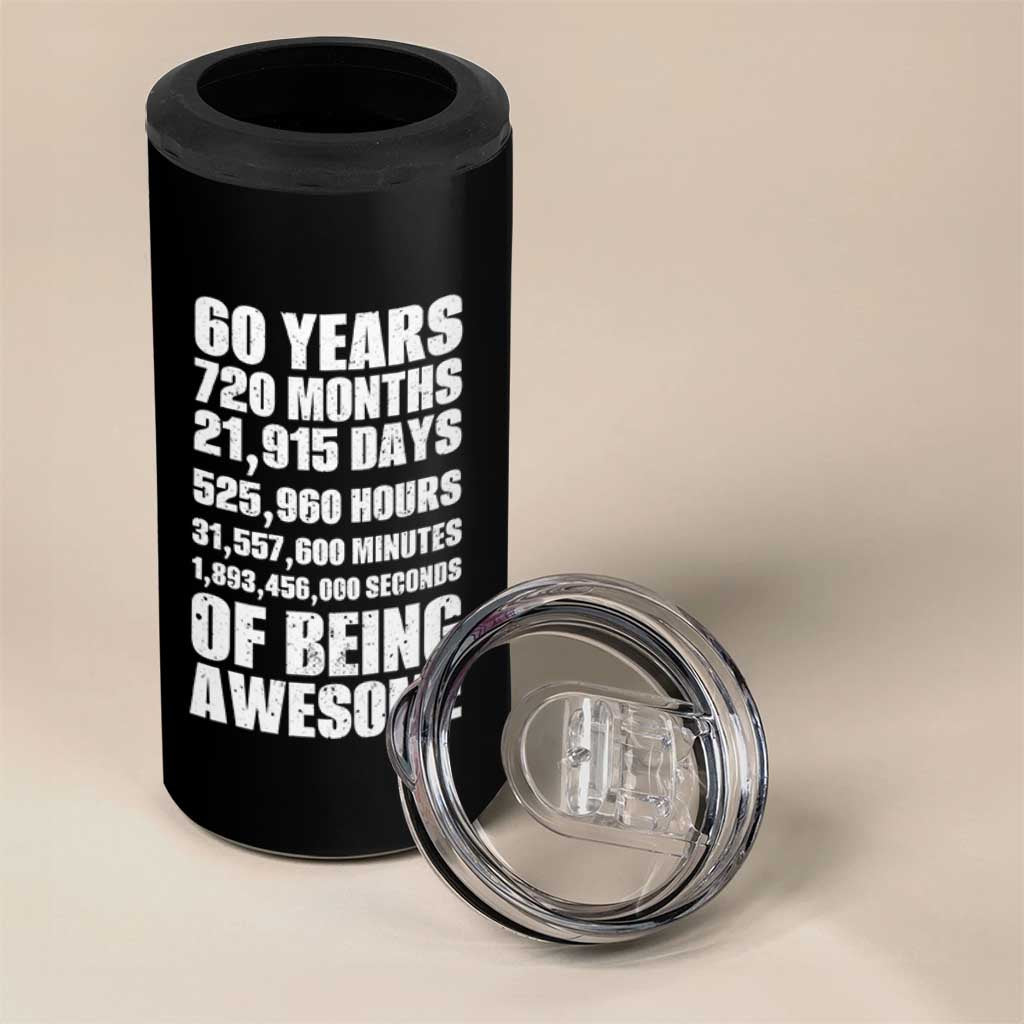 Cheers To 60 Years Birthday 4 in 1 Can Cooler Tumbler Sixty Years Of Awesome