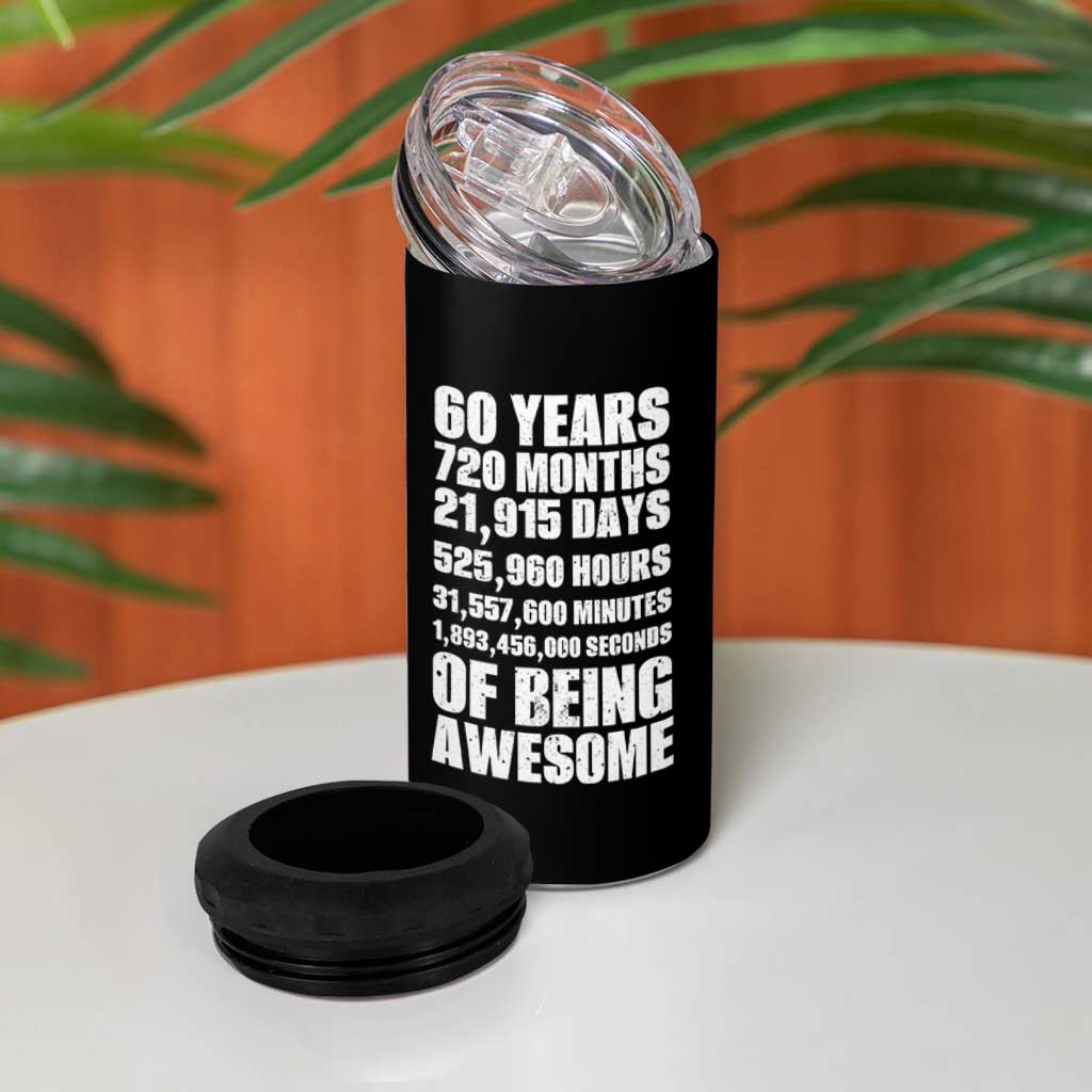 Cheers To 60 Years Birthday 4 in 1 Can Cooler Tumbler Sixty Years Of Awesome