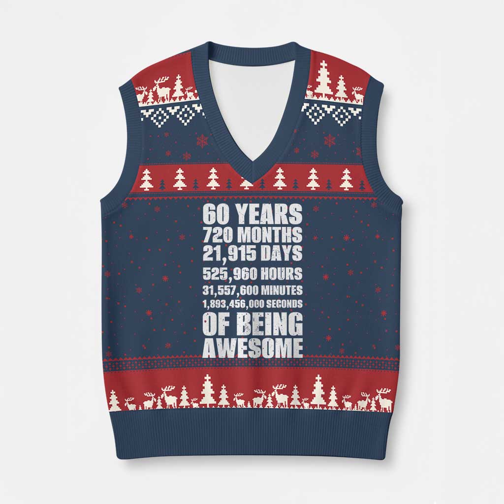 Cheers To 60 Years Birthday V-Neck Knit Sweater Vest Sixty Years Of Awesome