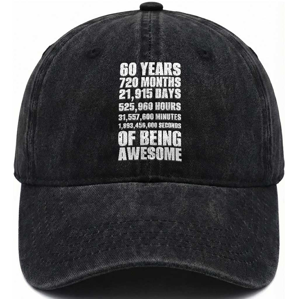 Cheers To 60 Years Birthday Washed Cotton Baseball Cap Sixty Years Of Awesome