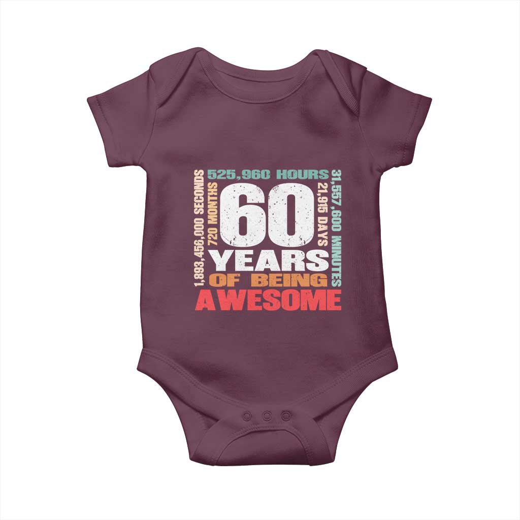 Retro 60 Years Of Being Awesome Baby Onesie 60th Birthday Gift Idea
