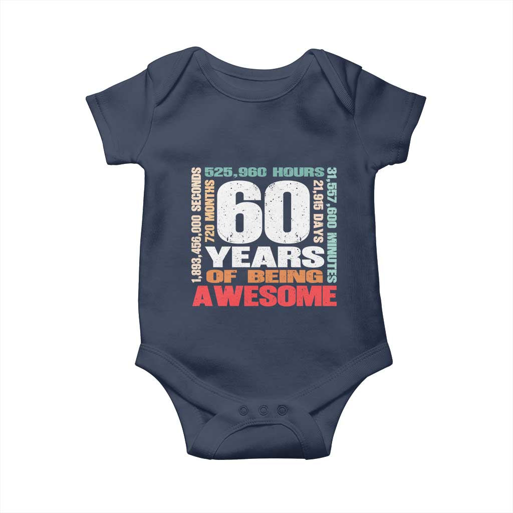Retro 60 Years Of Being Awesome Baby Onesie 60th Birthday Gift Idea