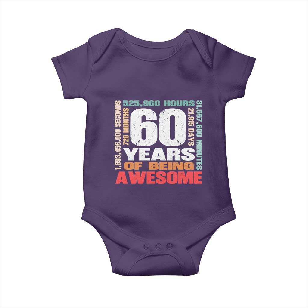 Retro 60 Years Of Being Awesome Baby Onesie 60th Birthday Gift Idea