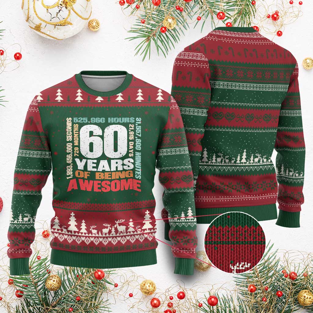 Retro 60 Years Of Being Awesome Ugly Christmas Sweater 60th Birthday Gift Idea
