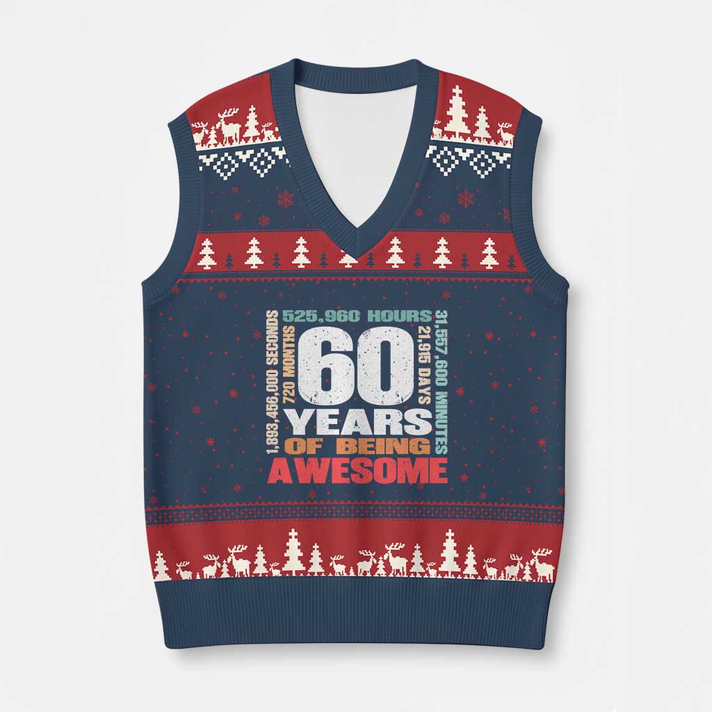 Retro 60 Years Of Being Awesome V-Neck Knit Sweater Vest 60th Birthday Gift Idea