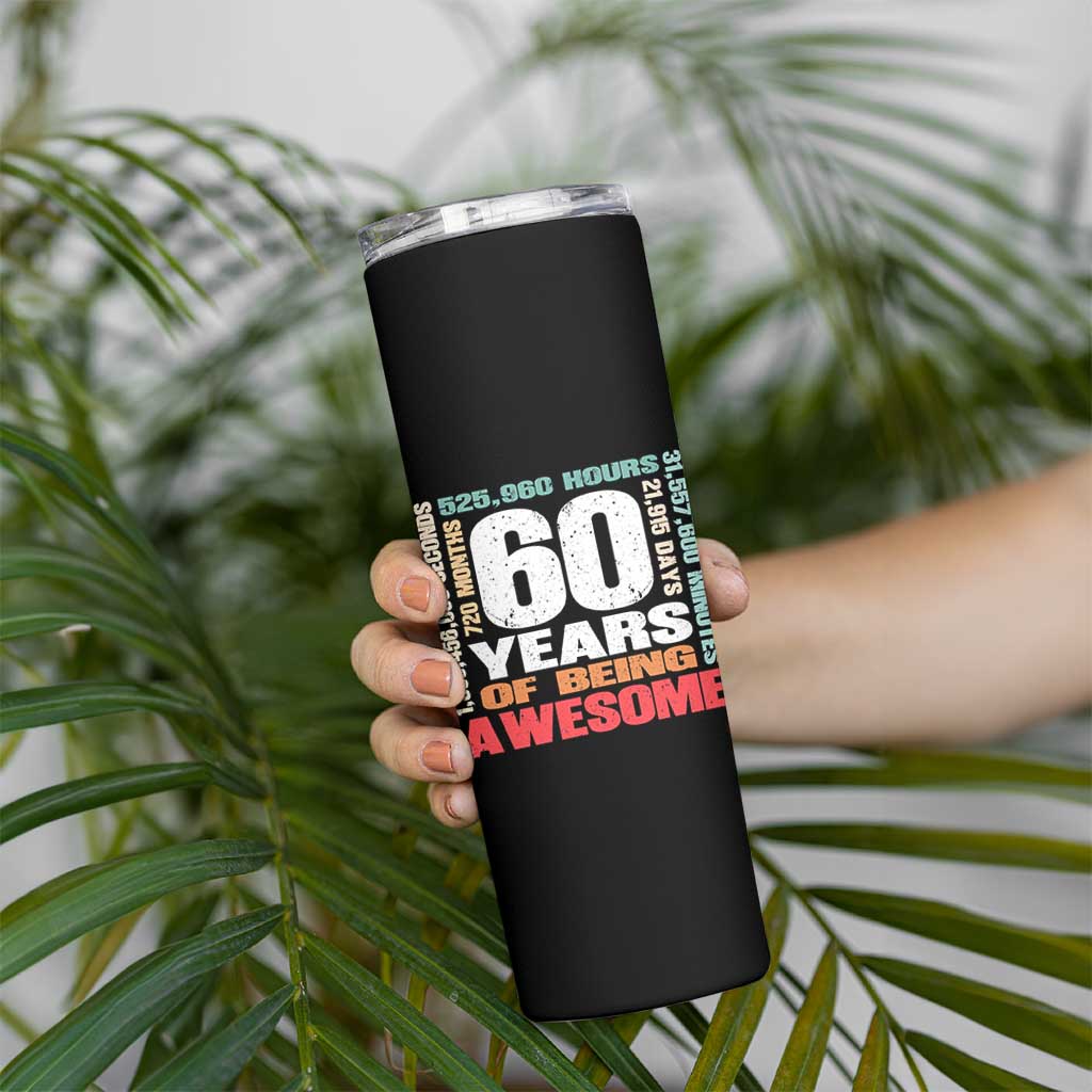 Retro 60 Years Of Being Awesome Skinny Tumbler 60th Birthday Gift Idea