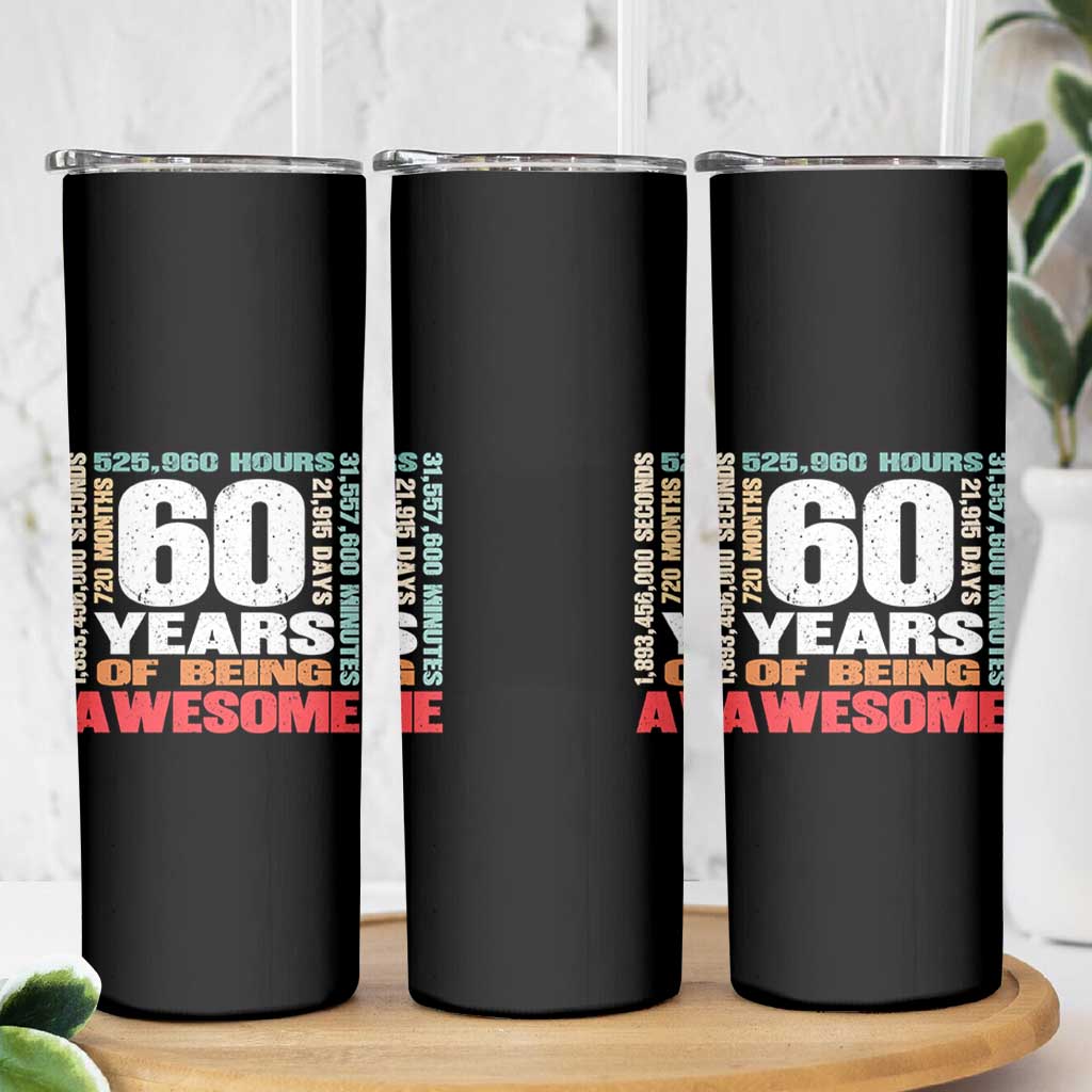 Retro 60 Years Of Being Awesome Skinny Tumbler 60th Birthday Gift Idea