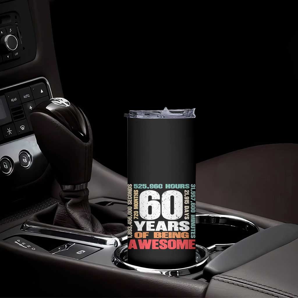 Retro 60 Years Of Being Awesome Skinny Tumbler 60th Birthday Gift Idea