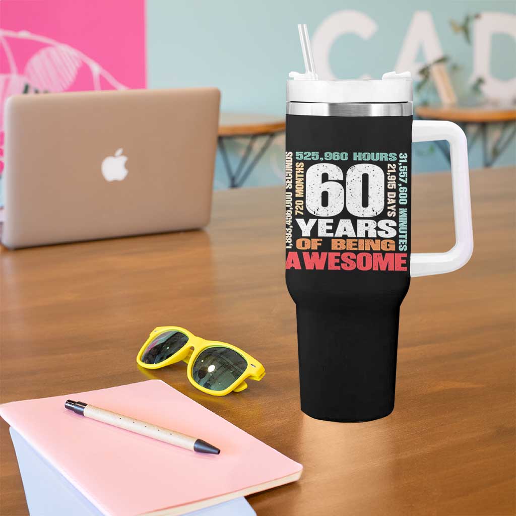Retro 60 Years Of Being Awesome Tumbler With Handle 60th Birthday Gift Idea
