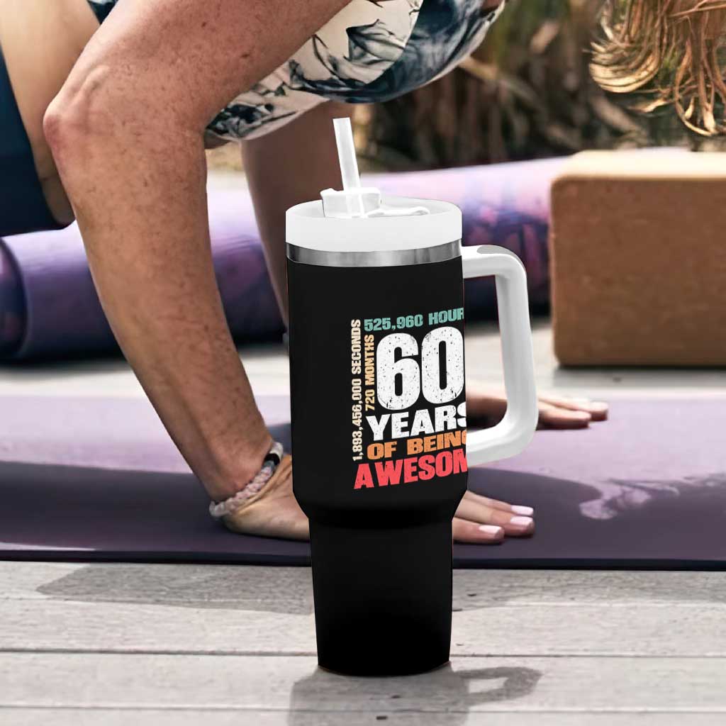 Retro 60 Years Of Being Awesome Tumbler With Handle 60th Birthday Gift Idea