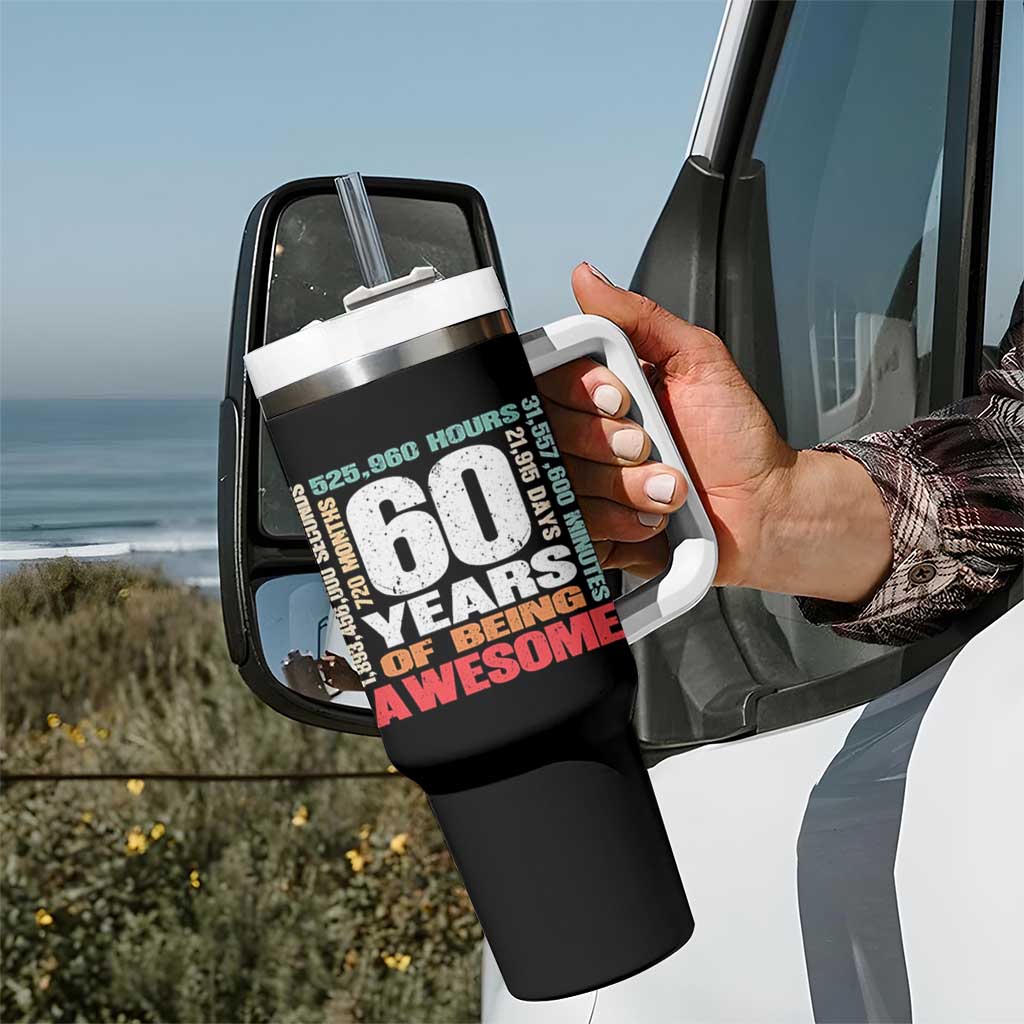 Retro 60 Years Of Being Awesome Tumbler With Handle 60th Birthday Gift Idea