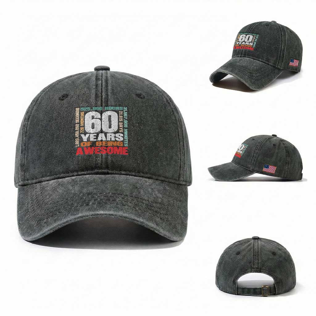 Retro 60 Years Of Being Awesome Washed Cotton Baseball Cap 60th Birthday Gift Idea