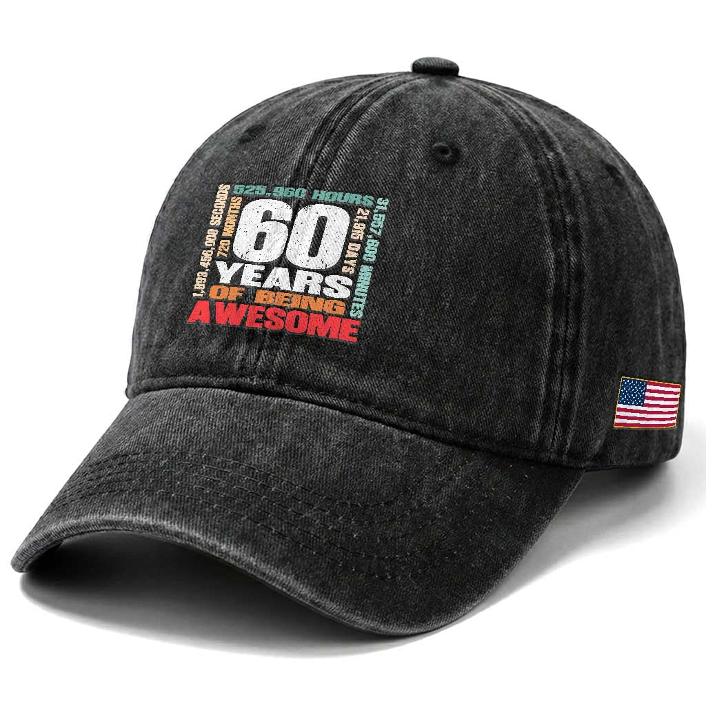 Retro 60 Years Of Being Awesome Washed Cotton Baseball Cap 60th Birthday Gift Idea