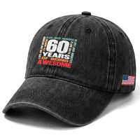 Retro 60 Years Of Being Awesome Washed Cotton Baseball Cap 60th Birthday Gift Idea