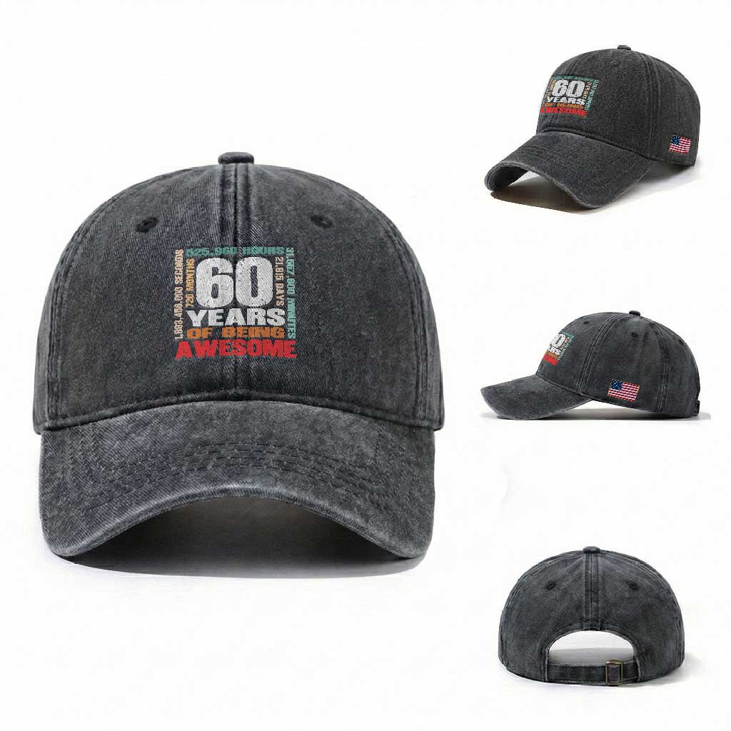 Retro 60 Years Of Being Awesome Washed Cotton Baseball Cap 60th Birthday Gift Idea