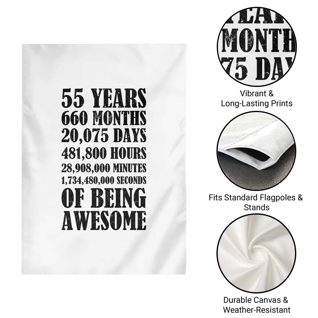 55th Milestone Birthday Garden Flag 55 Years Of Being Awesome Graphic