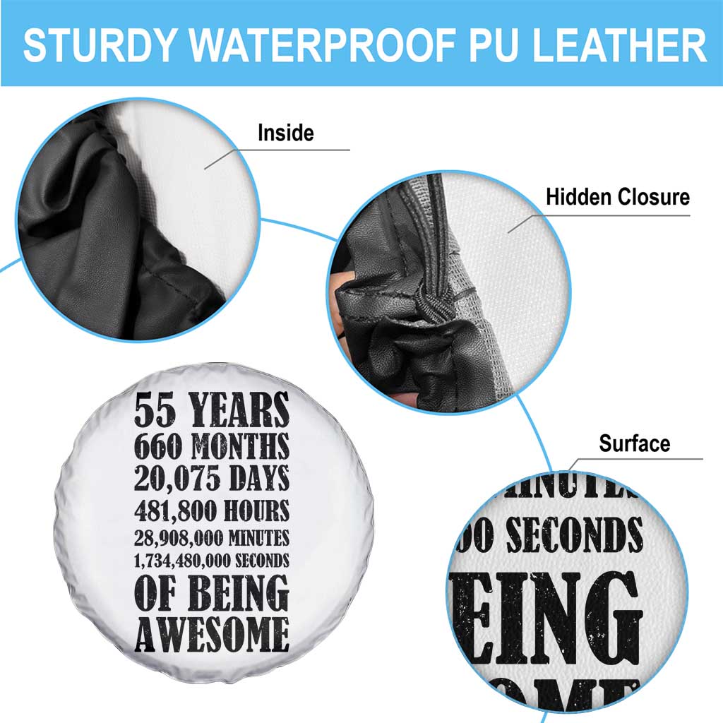 55th Milestone Birthday Spare Tire Cover 55 Years Of Being Awesome Graphic