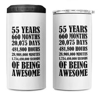 55th Milestone Birthday 4 in 1 Can Cooler Tumbler 55 Years Of Being Awesome Graphic
