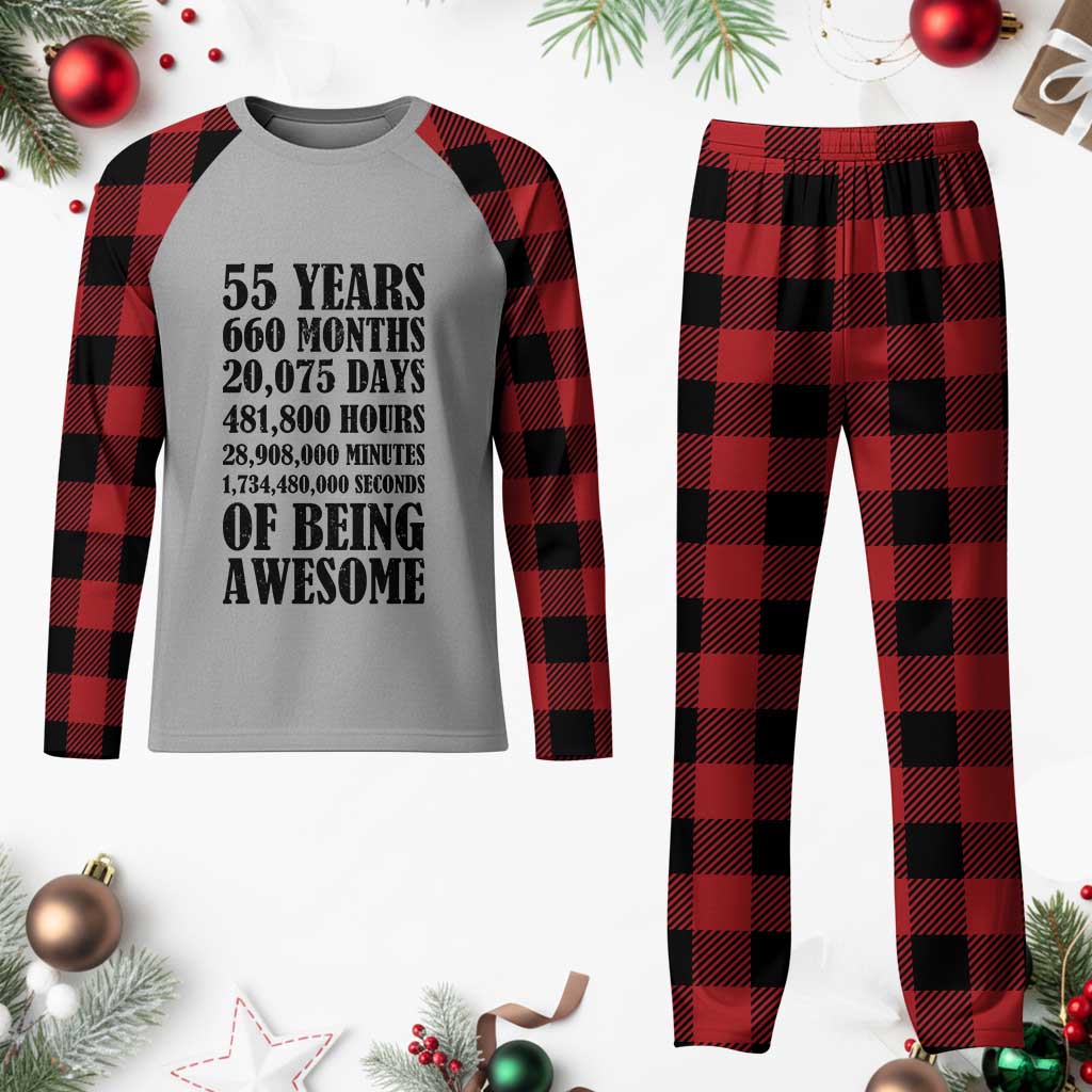 55th Milestone Birthday Plaid Pajama Set 55 Years Of Being Awesome Graphic