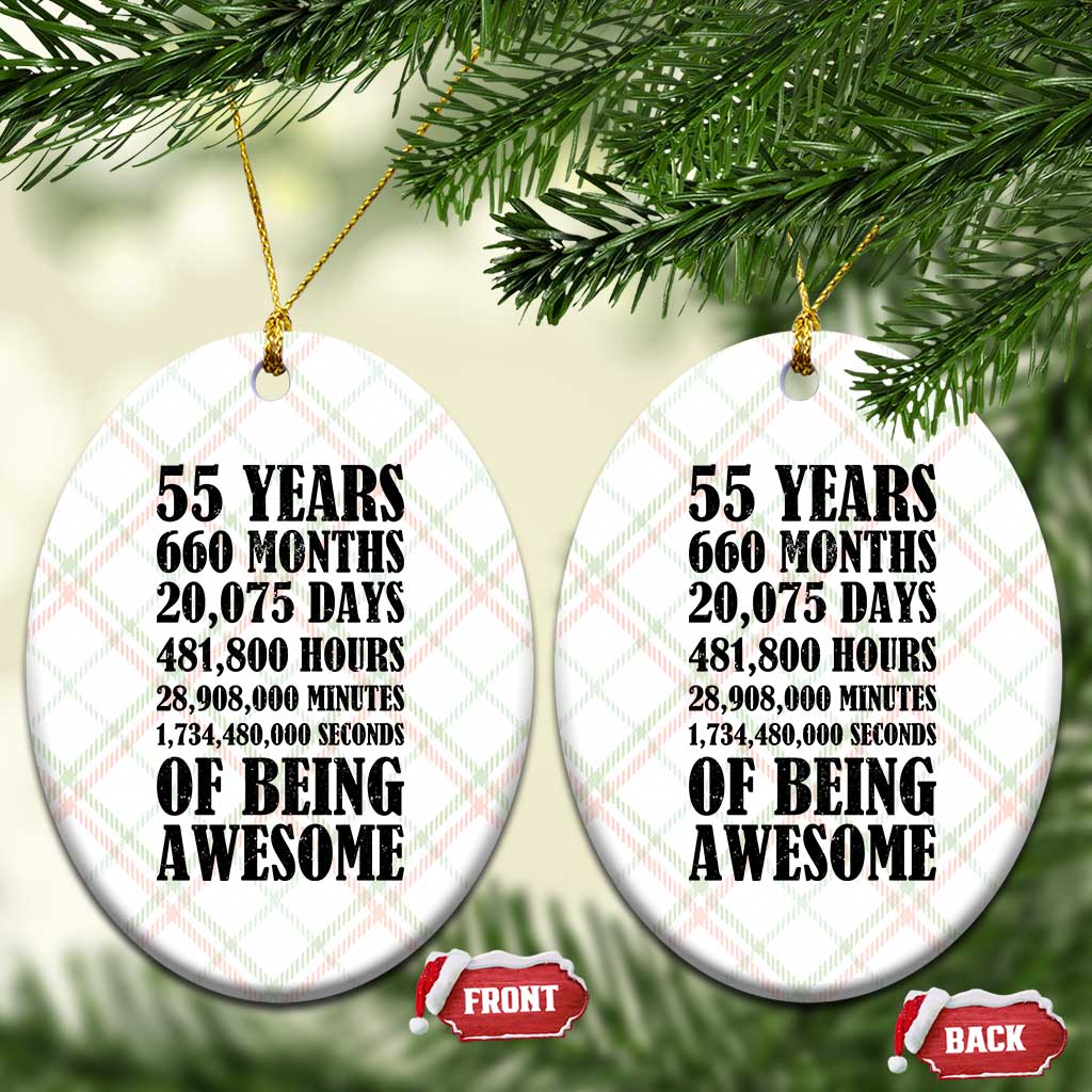 55th Milestone Birthday Ceramic Ornament 55 Years Of Being Awesome Graphic