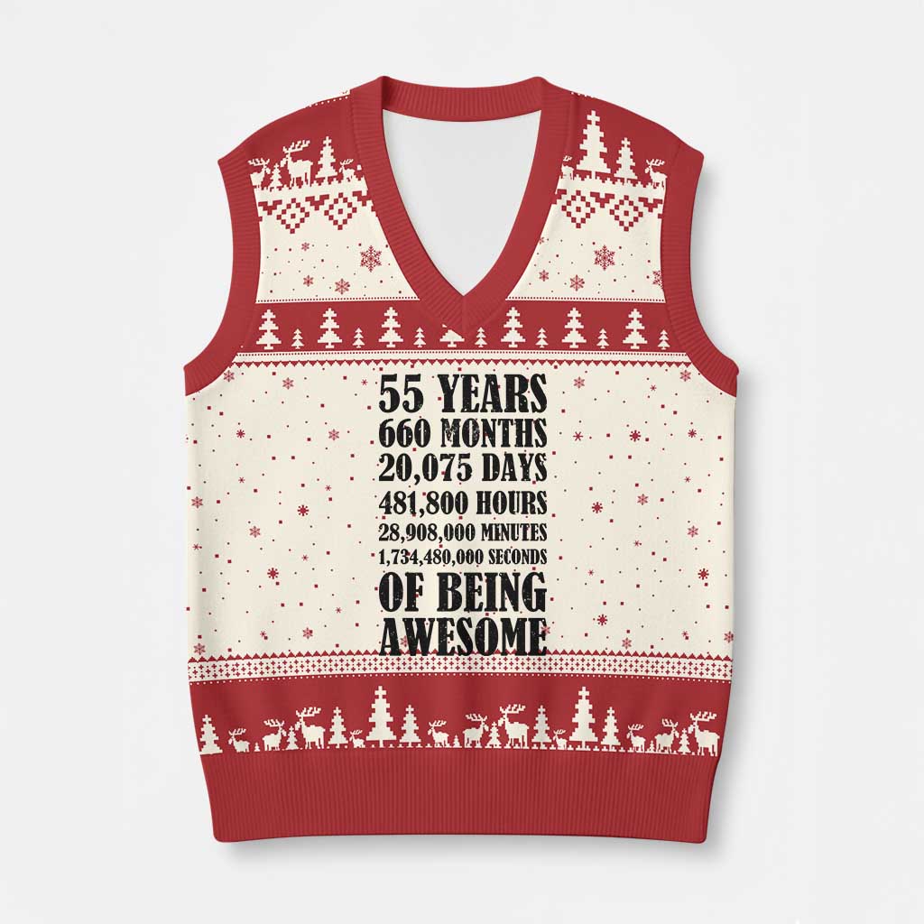 55th Milestone Birthday V-Neck Knit Sweater Vest 55 Years Of Being Awesome Graphic