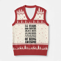 55th Milestone Birthday V-Neck Knit Sweater Vest 55 Years Of Being Awesome Graphic