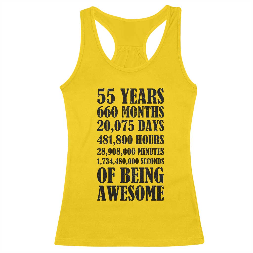 55th Milestone Birthday Racerback Tank Top 55 Years Of Being Awesome Graphic