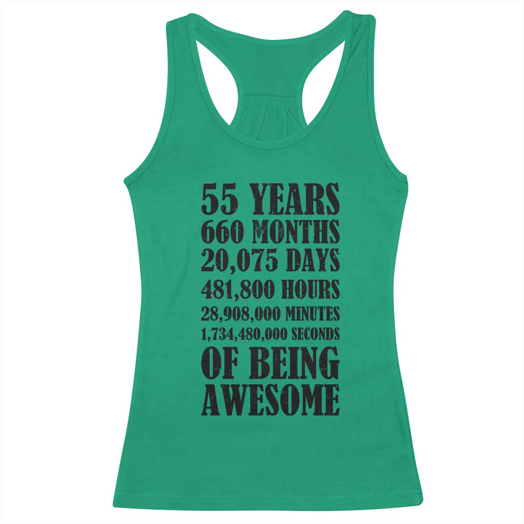 55th Milestone Birthday Racerback Tank Top 55 Years Of Being Awesome Graphic